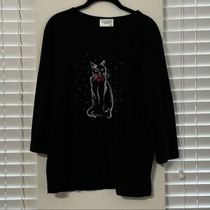 Elegant Black Cat Embellished Blouse